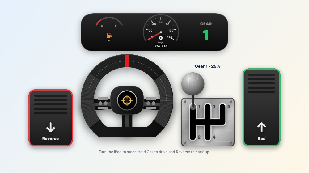 Race: dashboard, steering wheel, gear stick, and Gas and Reverse pedals