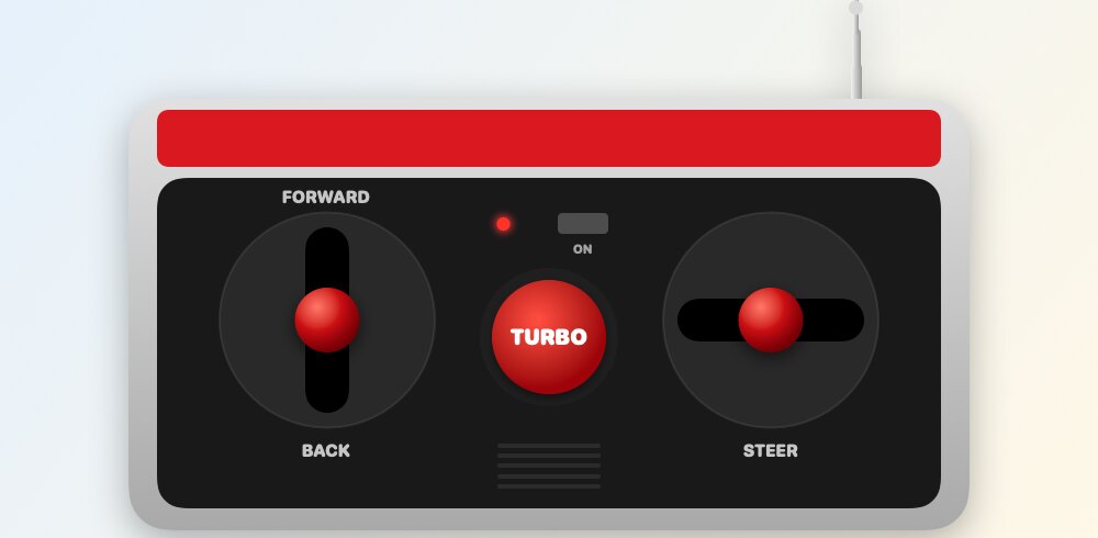 Retro: a silver 80s toy radio box with two red levers and a TURBO button